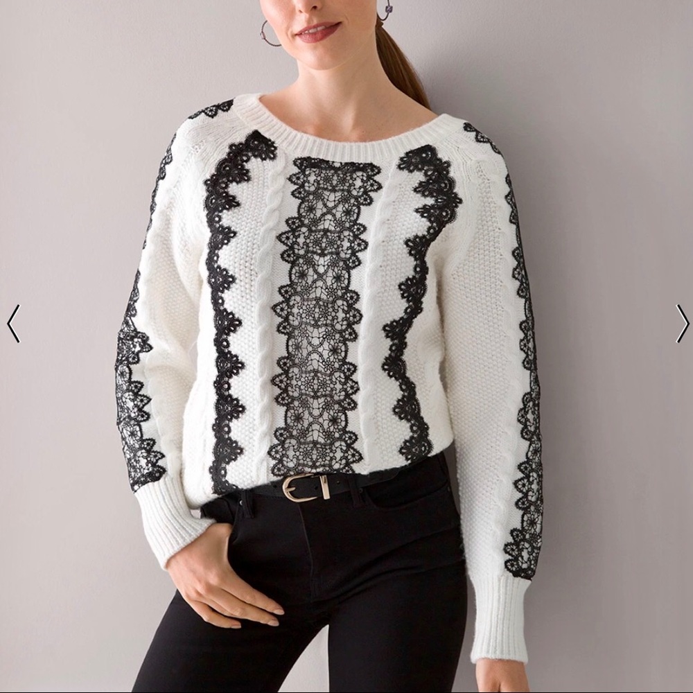 WH/BM Long Sleeve Lace Bateau Neck Pullover